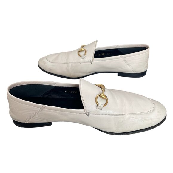 GUCCI Brixton Ivory Cream Leather Classic Horsebit Slides Loafers Mules \\ 38 - Picture 6 of 13